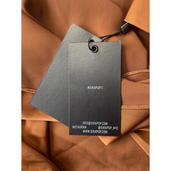 Sirapop Sara Satin Asymmetric Side-Drape Midi Dress in Camel NWTI – Size Small - Picture 6 of 17